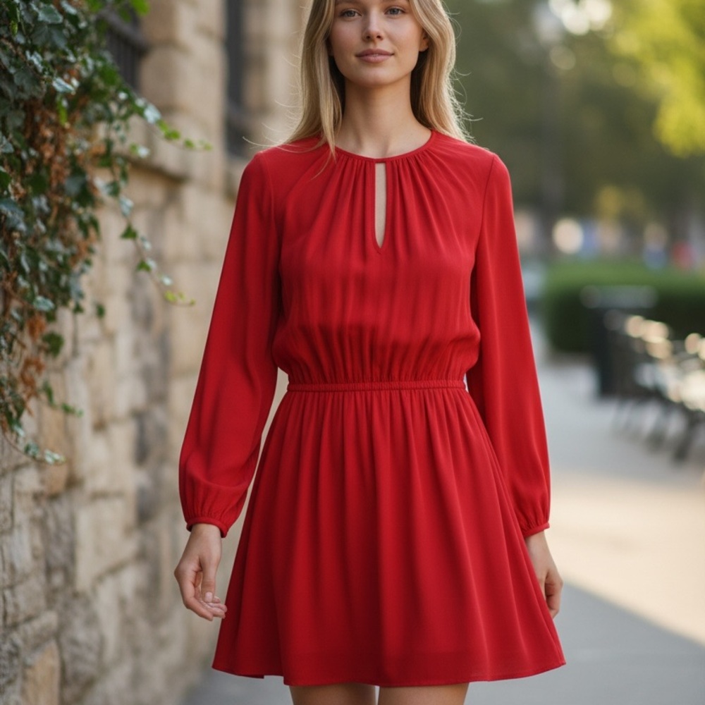 Amanda Uprichard Vibrant Red Long Sleeve Dress